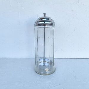 TABLE CRAFT | Vintage Glass Straw Dispenser Jar with Silver Lid & Handle